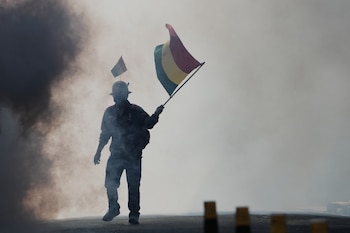 Un manifestante del Sindicato de