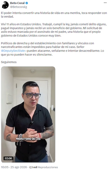 Beto Coral rechaza acusaciones de EE.UU. y denuncia hostigamiento por su activismo - crédito @Betocoralg/X