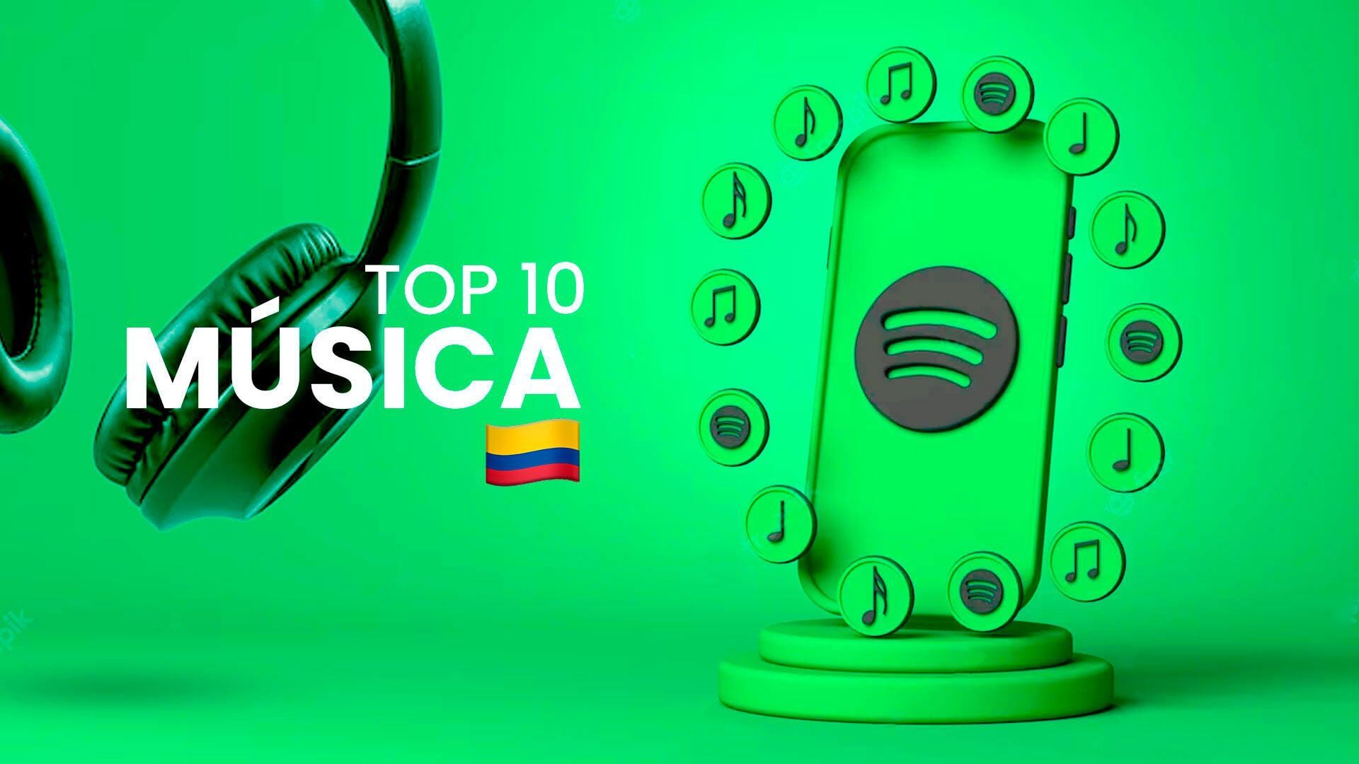 Este es el top 10 de canciones mas escuchas en Spotify Colombia este día
