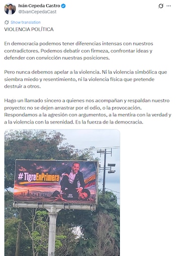 El mensaje en la valla desató un llamado urgente de sectores políticos para frenar la incitación a la violencia en la campaña - crédito @IvanCepedaCast / X