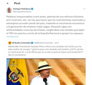 Enrique Peñalosa comparó a Gustavo Petro con Hugo Chávez - crédito @EnriquePenalosa