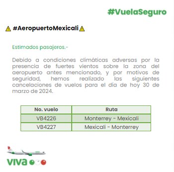 Viva Aerobus anunció cancelaciones de