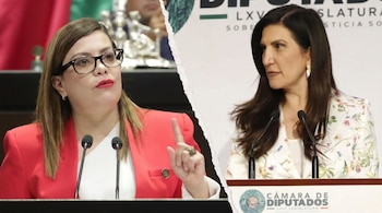 Díptico que muestra a dos mujeres políticas mexicanas: a la izquierda, Aleida Alavez, con gafas y blazer rojo; a la derecha, Mariana Gómez del Campo, con blazer floral.