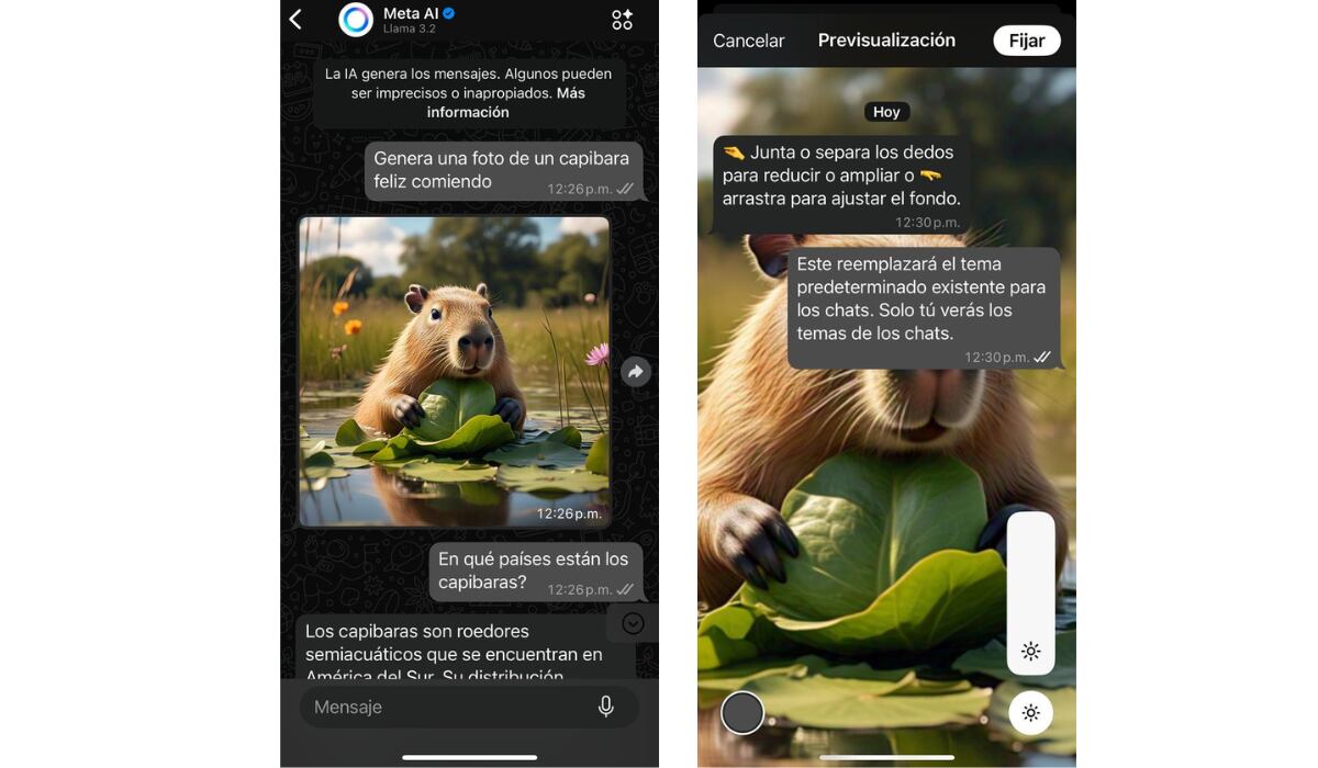 Los usuarios pueden crear imágenes con IA y luego usarlas como fondo de pantalla. (Meta AI / WhatsApp)