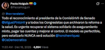 Paola Holguín afirmó que es