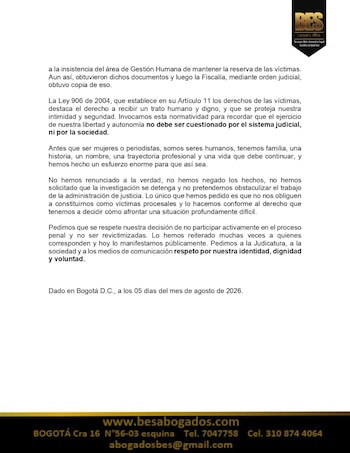 Las tres mujeres afirman que mantienen sus versiones sobre conductas abusivas y recuerdan que, tras las denuncias internas en Caracol, el vínculo laboral del hoy imputado terminó por mutuo acuerdo - crédito @DIEGOAL36671102/X