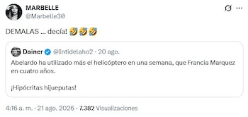 Marbelle se mete de nuevo en la pelea digital y respalda al presidente Abelardo de la Espriella - crédito @Marbelle30/X