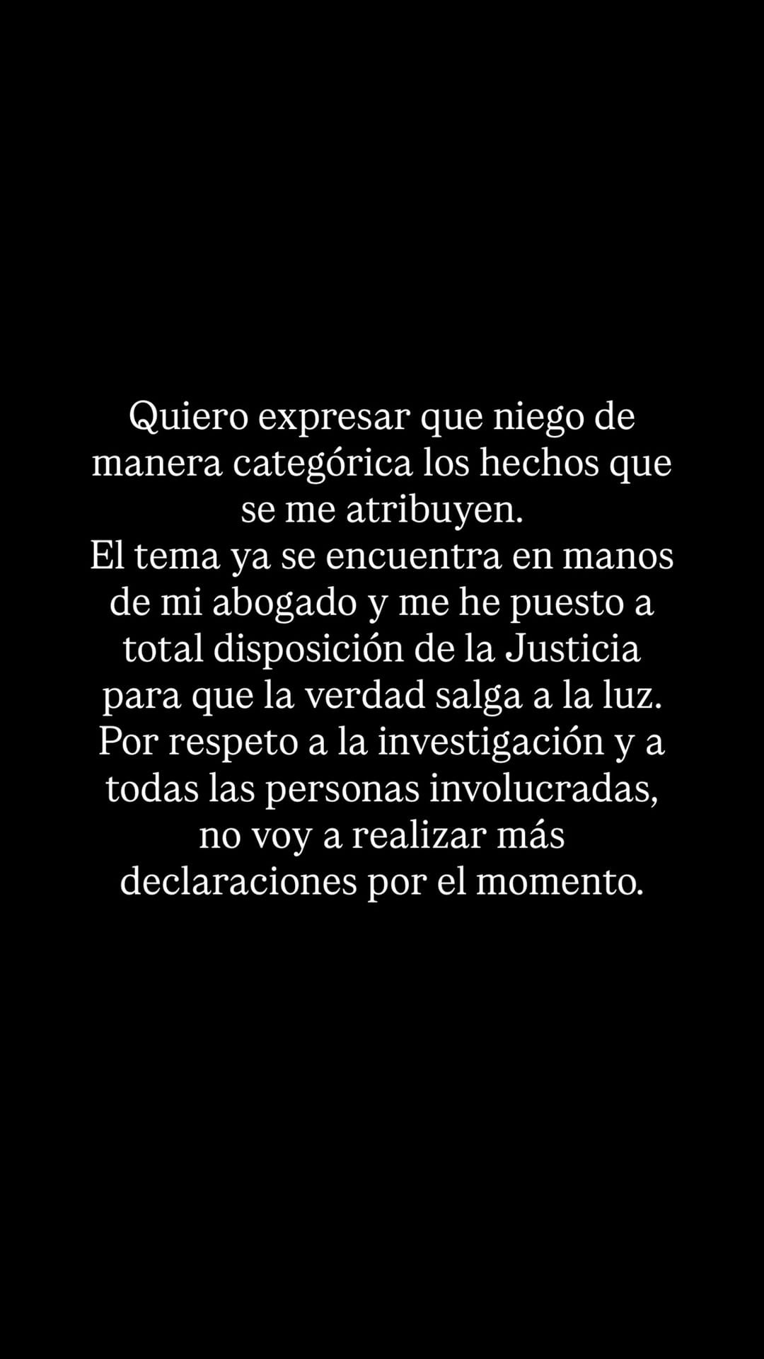El comunicado que Thiago posteo en sus redes negando las acusaciones
