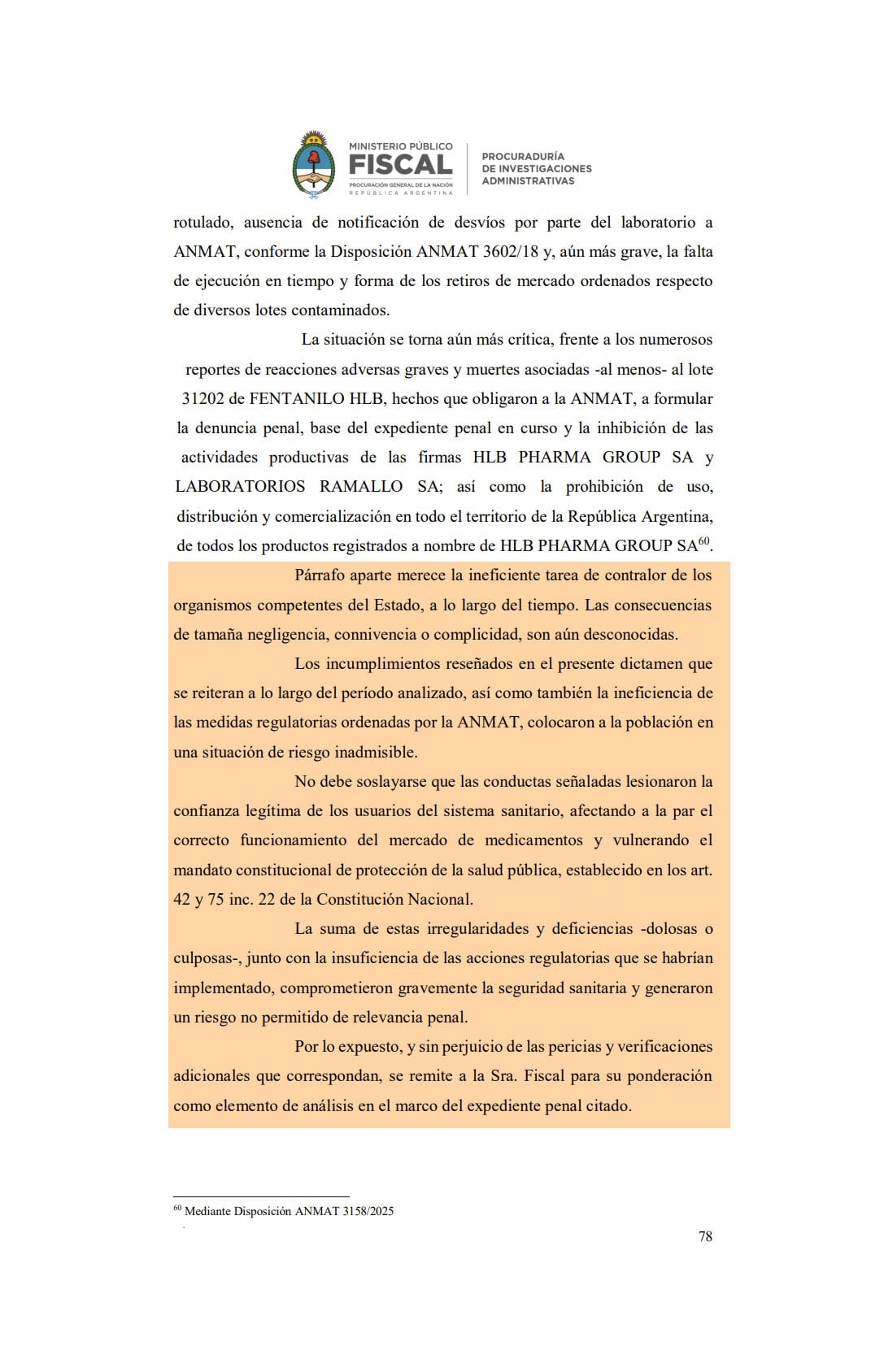 Dictamen de la PIA sobre los funcionarios que debían controlar los laboratorios