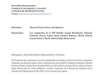 Denuncia contra magistrados de la JEP llega a Comisión de Acusaciones de la Cámara