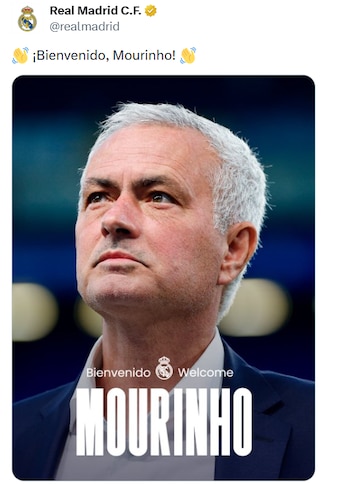La publicación del Real Madrid sobre la llegada de Mourinho (la red social X)