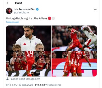 Post de Luis Díaz sobre