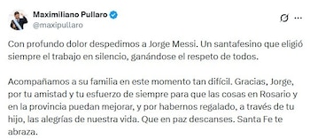 El mensaje que Pullaro compartió en sus redes sociales
