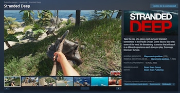 Página de la tienda de Steam con el logotipo, descripciones en inglés y capturas de un videojuego en primera persona