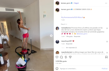 Tamara Gorro limpiando en una de sus casas de Ibiza (Instagram)