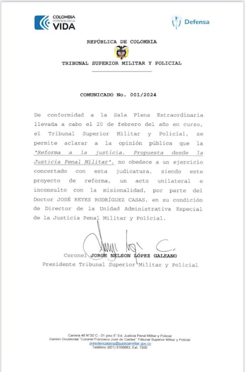 Comunicado del Tribunal Superior Militar