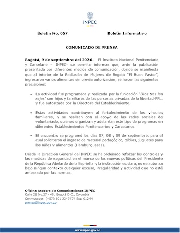 El Inpec explicó que el intento de ingresar 120 combos de hamburguesa a la cárcel El Buen Pastor ocurrió durante una actividad autorizada para hijos y familiares de mujeres privadas de la libertad - crédito Inpec