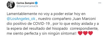 El tuit de Carina Zampini