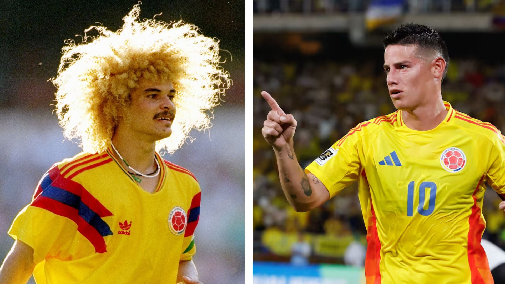 En la camiseta de la selección Colombia, siempre ha predominado el color amarillo, acompañado de distintos tonos de azul, rojo, y más recientemente el naranja - crédito All Sports/EFE