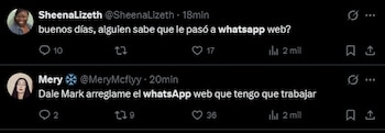 Usuarios de X se quejan por la caída de WhatsApp Web.