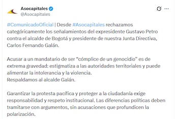 El comunicado de Asocapitales se emitió la noche del jueves 8 de octubre de 2026 - crédito @Asocapitales/X