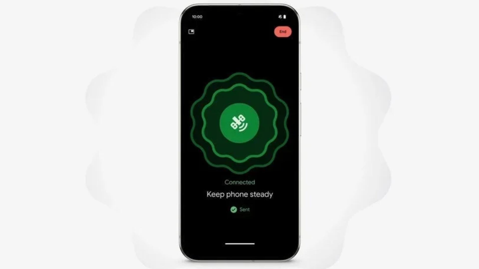 Representación de una llamada satelital en un Pixel 10. (Google)