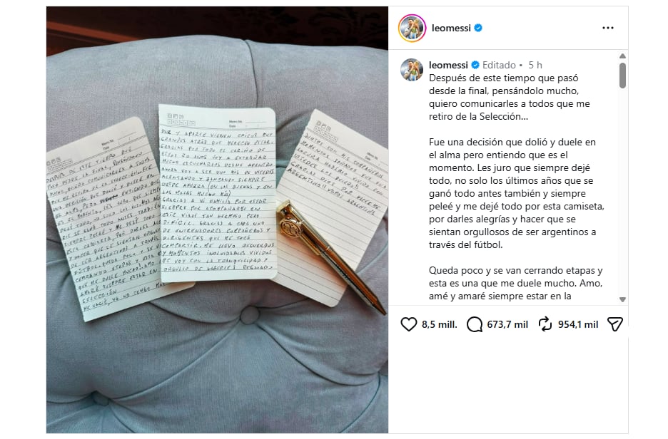 Lionel Messi anunció su adiós a la Selección Argentina