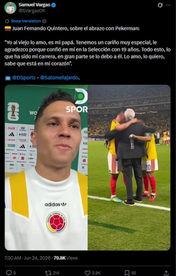El volante de River Plate habló sobre el cariño que le tiene a José Néstor Pekerman, técnico del cuadro "Cafetero" desde 2012 hasta 2018 -crédito @SVargasOK/X