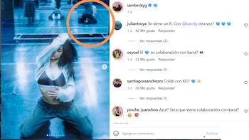 Una fotografía compartida por Becky G con filtro azul y un corazón turquesa avivó los rumores sobre su participación en el álbum - crédito @iambeckyg/ Instagram