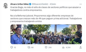 El expresidente Álvaro Uribe expresó