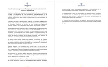 Cancillería adoptó medida de urgencia manifiesta en el tema pasaportes