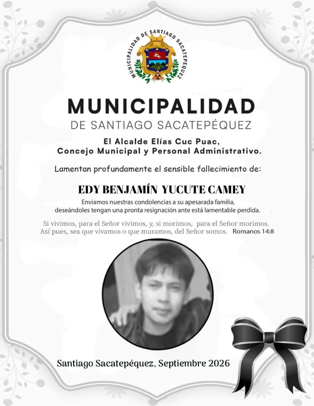 La Corporación Municipal manifestó sus condolencias a la familia del adolescente asesinado. (Municipalidad de Santiago Sacatepéquez)