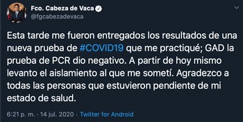 El gobernador comunicó vía Twitter