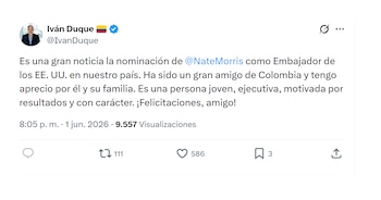 Iván Duque habló de la nominación de Nathaniel Morris