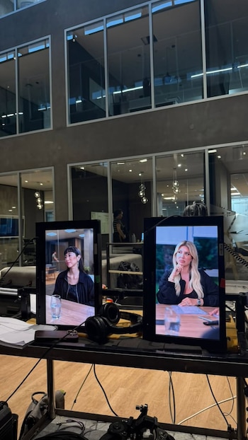 Imágenes del rodaje muestran a Wanda Nara y Débora Nishimoto en escenas de alta tensión y estilo íntimo, propias del formato vertical