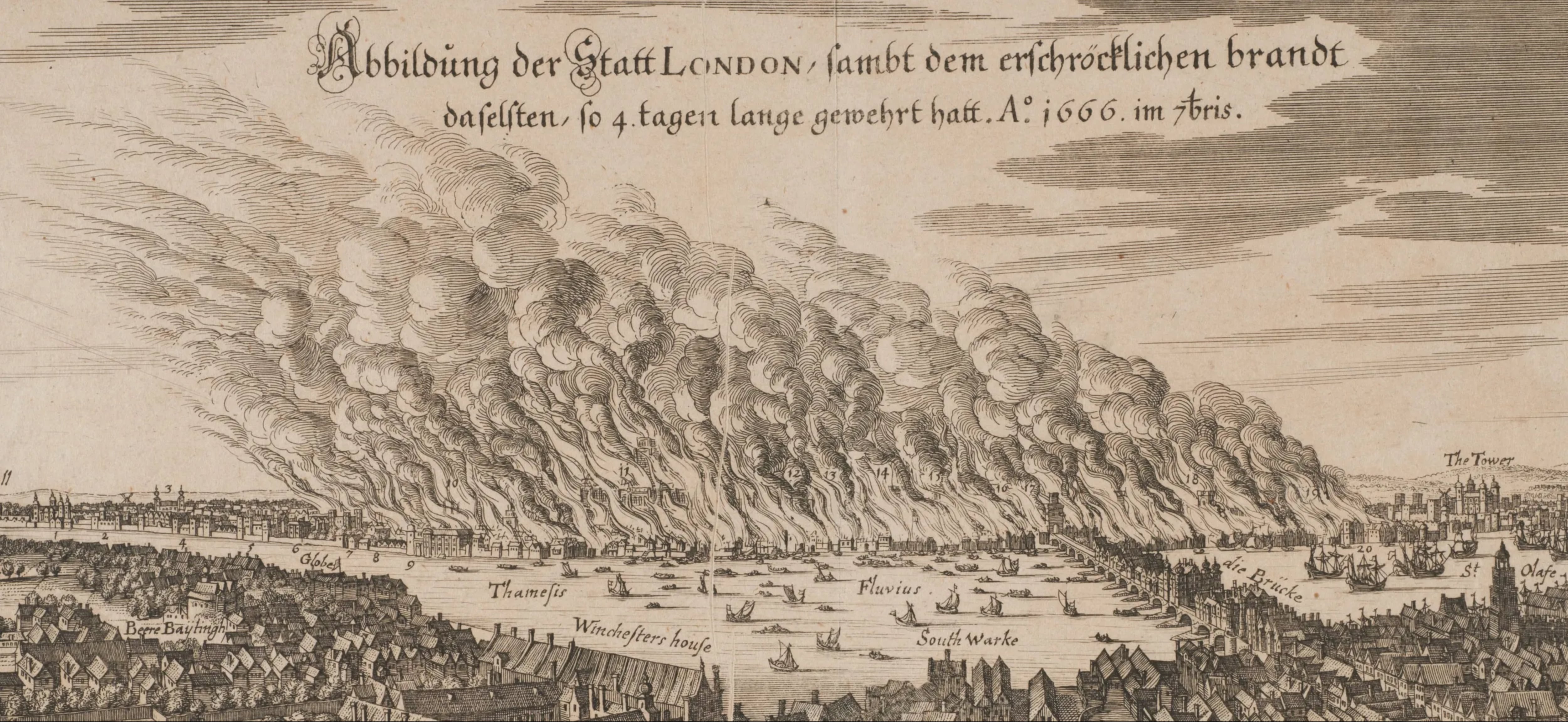 El Gran Incendio de Londres inició el 2 de septiembre en una panadería ubicada cerca del río Támesis (London Museum)