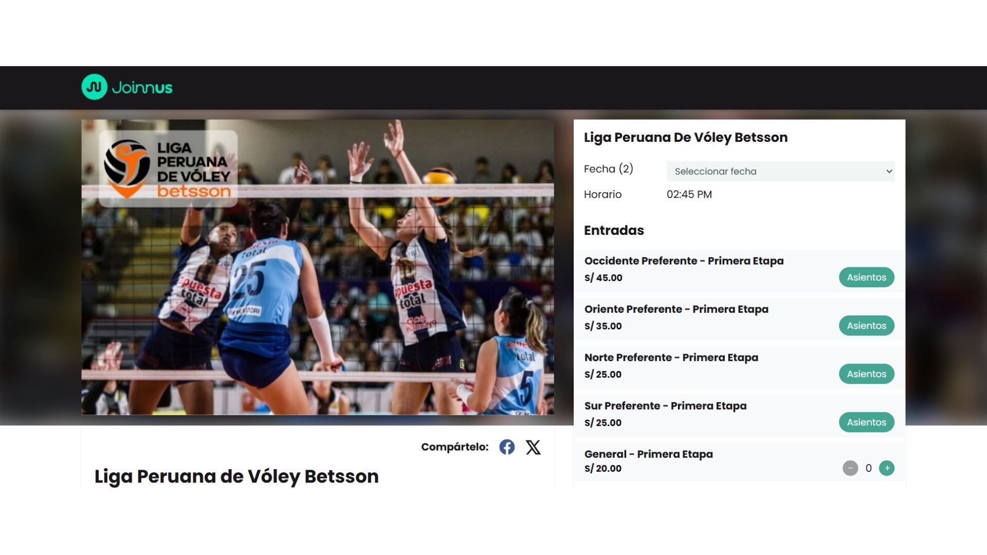 Precios de las entradas para los partidos de la fecha 1 de la Liga Peruana de Vóley 2025.