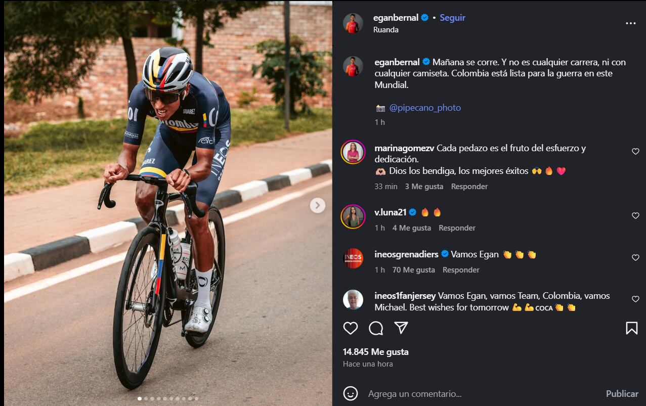 El zipaquireño publicó un emotivo mensaje de cara a lo que serán las pruebas de ruta-crédito @eganbernal/Instagram