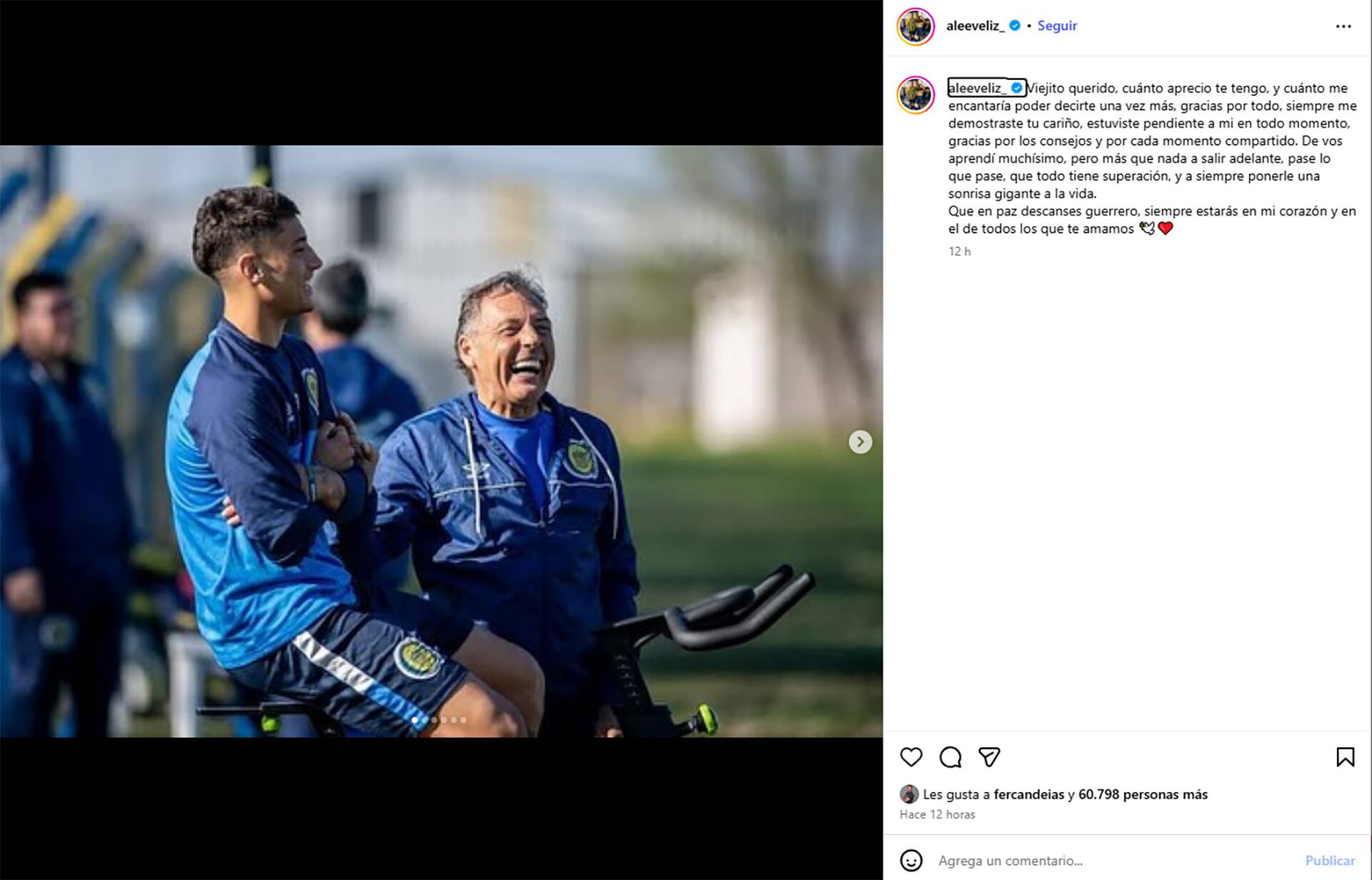 El posteo de Alejo Veliz en memoria de Miguel Russo