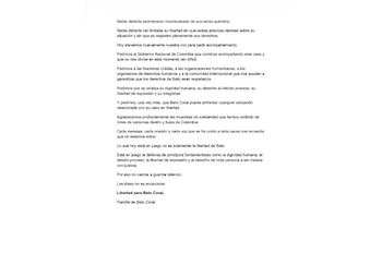 Comunicado familia Beto Coral