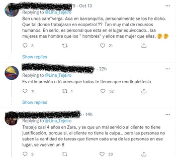 Tuit de Lina Tejeiro contra