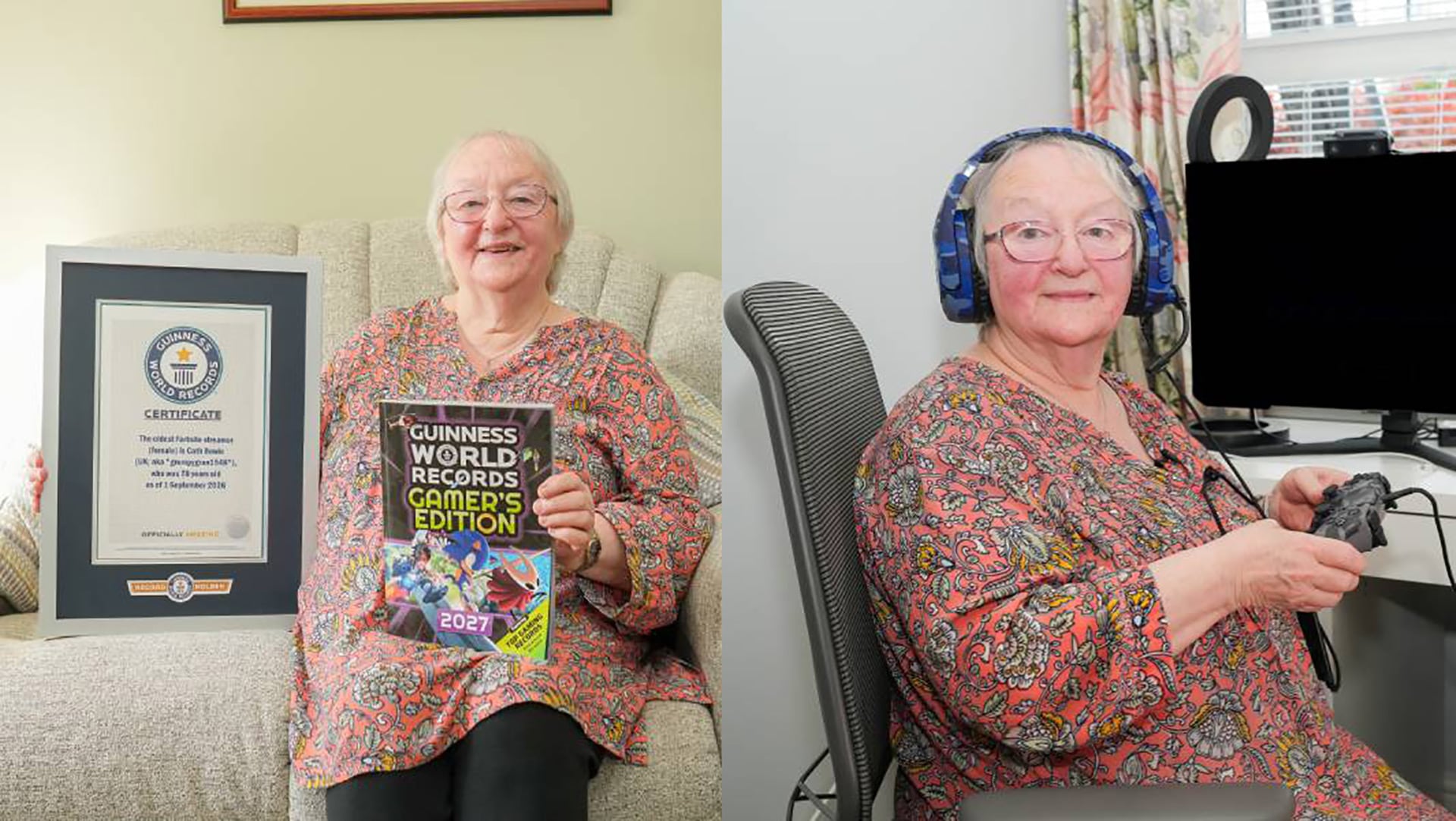 Cath Bowie fue reconocida por Guinness World Records como la mujer de mayor edad en transmitir Fortnite en la plataforma Twitch (Créditos: Guinness World Records)