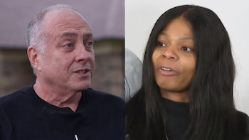 Imagen dividida. A la izquierda, un hombre caucásico de cabello gris hablando. A la derecha, una mujer afroamericana de cabello oscuro hablando