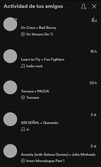Función de Actividad de amigos solo está disponible en la versión de escritorio de Spotify. (Captura)