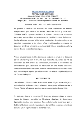 El juzgado determinó que el representante Santiago Osorio Marín y el ciudadano Javier Cabrera carecían de legitimidad para actuar en el proceso - crédito Captura de Pantalla Reporte Coronell