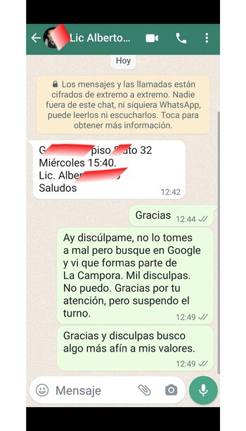 Conversación de Whatsapp que Lucía