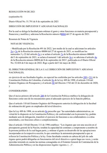 La Resolución 92 de 2021 delega la facultad para ordenar el gasto y otras funciones en materia presupuestal - crédito Dian