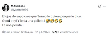 Marbelle tachó de "perrita" a Petro tras dar a conocer ante el Congreso el término con el que se refería Trump a él - crédito @Marbelle30/X