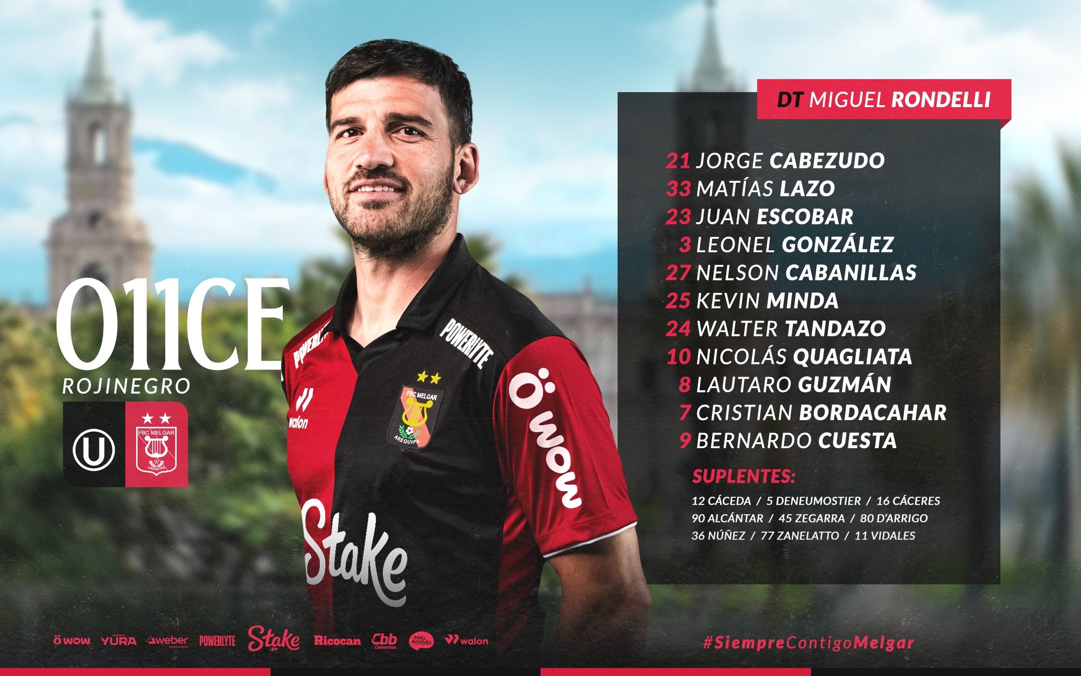 Alineación confirmada de Melgar para enfrentar a Universitario.