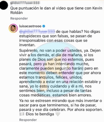 Un usuario preguntó a Luisa Castro por una presunta grabación vinculada con Kevin Roldán, una versión que ella negó públicamente - crédito rechismes / Instagram